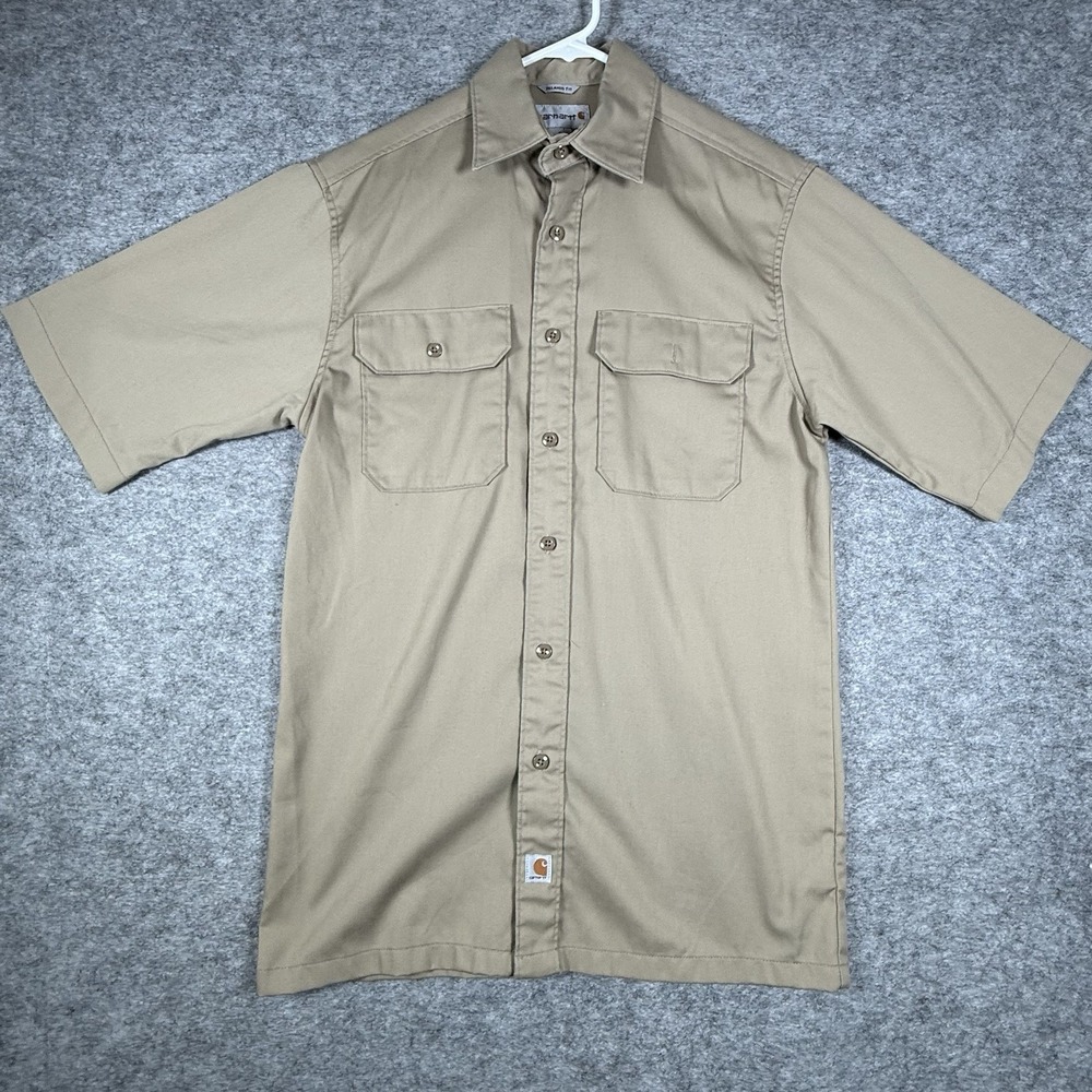 Carhartt Button Down Short Sleeve Shirt Mens Small Brown Khaki